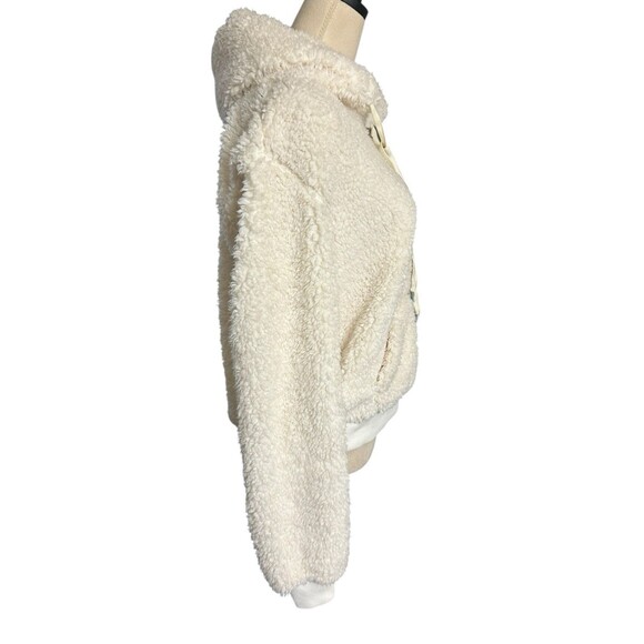 Abercrombie Fitch Womens Sz M Ivory Hoodie Sherpa Fleece Crop 1/4 Zip Sweater - Picture 4 of 8